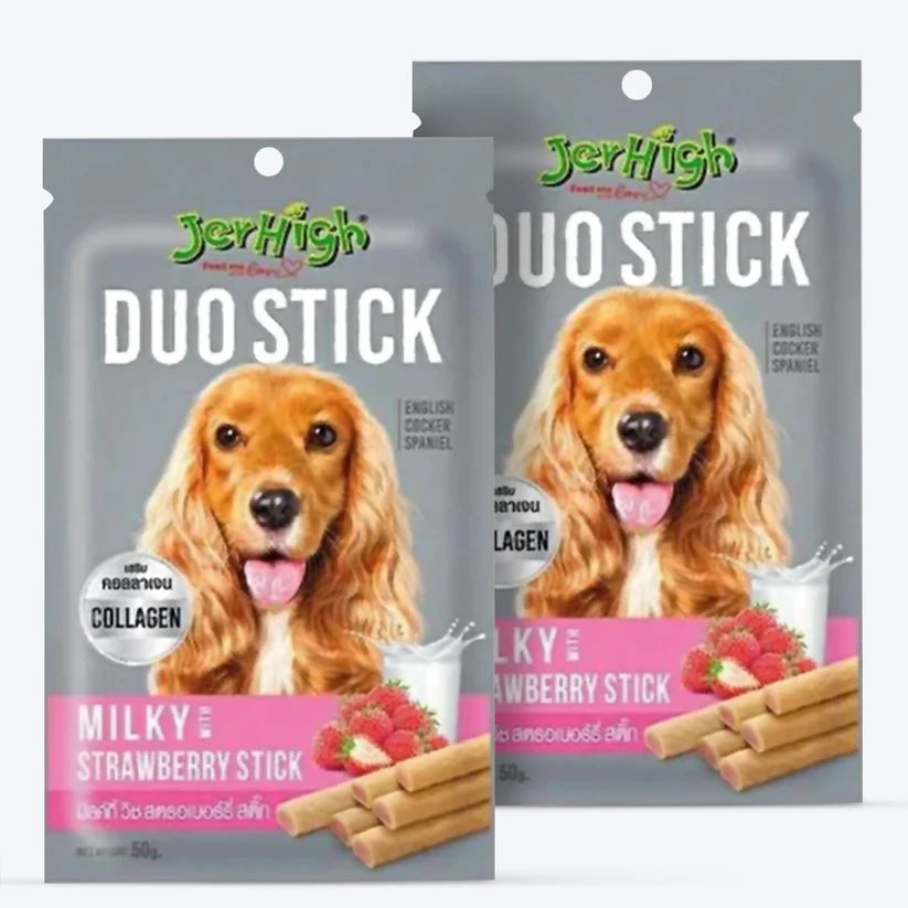 JerHigh Duo Stick Dog Treat - Milk with Strawberry Stick (50 g)