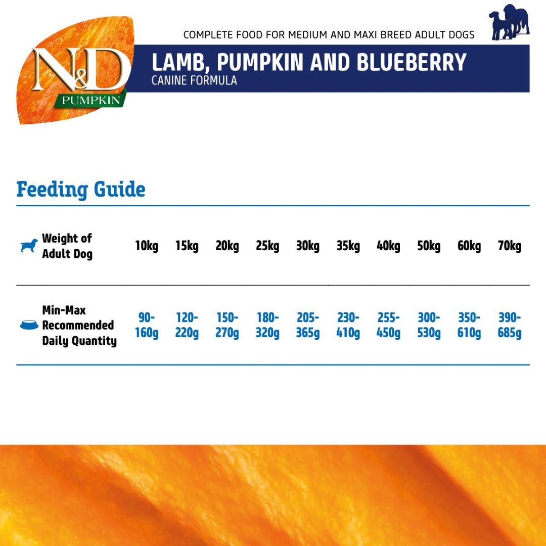 Farmina N&D Pumpkin Lamb & Blueberry Grain Free Medium & Maxi Breed Adult Dry Dog Food