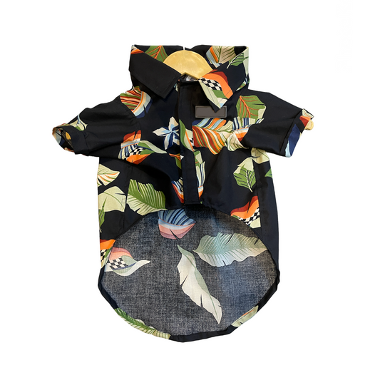 Furrfab  Leaf Print Dog Shirt Black