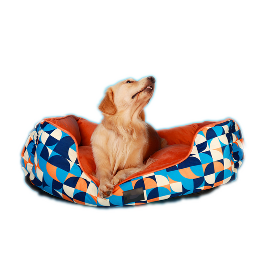 Furrfab Circle Print Dog Bed Blue