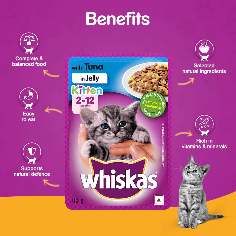 Whiskas Tuna in Jelly Wet Kitten Food (85 g) packs