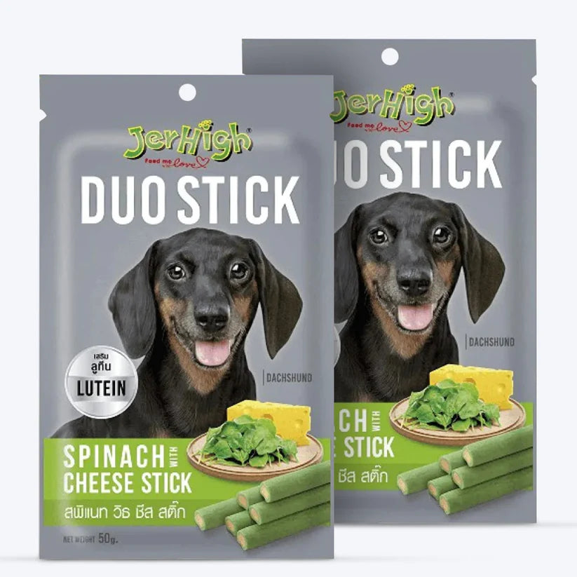 JerHigh Duo Stick Dog Treat - Spinach with Cheese Stick (50 g)